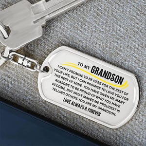 To My Grandson Keychain – Birthday Gift from Grandma or Grandpa – Engraved Grandson Keepsake – Inspirational Key Ring for Him