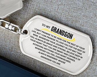 To My Grandson Keychain, Gift For Grandson from Grandma Grandpa, Dog Tag Keychain for Birthday Graduation Holiday Christmas, Special Gift