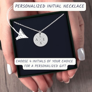 Personalisierte 4 Initialen Namen Halskette, personalisierte Kreis Anhänger Halskette, benutzerdefinierte Initialen, minimalistisches Monogramm Schmuck Geschenk für sie