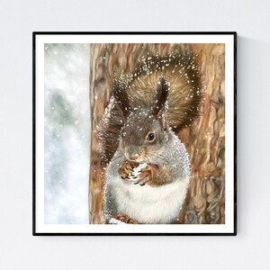 Squirrel Art - Squirrel Art Print - Squirrel Print - Squirrel in Winter - Squirrel in Tree - Squirrel Wall Art - Squirrel Wall Decor