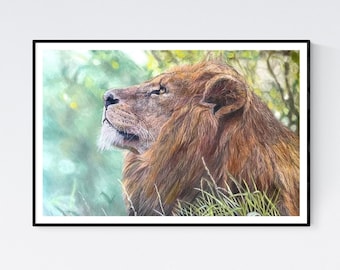 Arte del león - Impresión del león - Arte de la pared del león - Decoración del león - Imagen del león - Arte del león - Decoración de la pared del león - Cartel del león - Dibujo del león - León macho