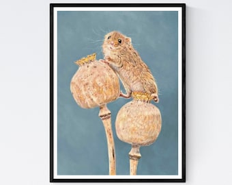 Mouse Art Print- Mouse Gifts - Mouse Painting - Mouse Art - Small Animal Prints - Harvest Mouse - Mouse Print - Mouse Wall Art