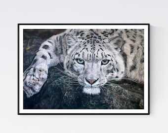 Arte del leopardo de las nieves - Estampado del leopardo de las nieves - Decoración del leopardo de las nieves - Arte de la pared del leopardo de las nieves - Regalos del leopardo de las nieves - Imagen del leopardo de las nieves