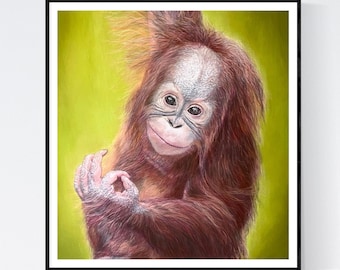 Arte de orangután - Impresión de arte de orangután - Impresión de orangután - Decoración de orangután - Regalos de mono - Imagen de orangután - Arte de orangután