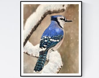 Blue Jay Print - Decoración de la pared del pájaro - Blue Jay Art - Blue Jay Gifts - Blue Jay Wall Art - Bird Art - Blue Jay- Bird Lover Gifts - Arte de invierno