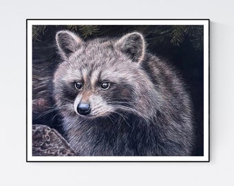 Raccoon Print - Raccoon Art Print - Raccoon Drawing - Raccoon Artwork - Raccoon Wall Art - Raccoon Poster - Raccoon Gifts - Cute Raccoon