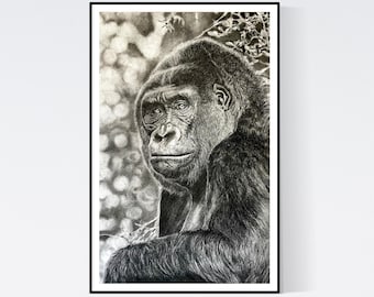 Arte de gorila - Impresión de gorila - Obra de arte de gorila - Regalos de gorila - Decoración de gorila - Arte de pared de gorila - Cartel de gorila - Dibujo de gorila