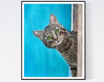 Tabby Cat Print - Tabby Cat Art - Cat Wall Art - Cat Portrait - Cat Print - Tabby Cat Gifts - Tabby Cat Decor - Curious Cat - Cat Print