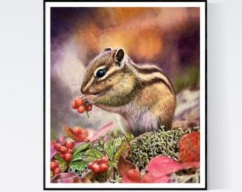 Chipmunk Print - Chipmunk - Chipmunk Painting - Chipmunk Gifts - Chipmunk Art - Woodlands Animal Art - Forest Animals - Chipmunk Wall Art