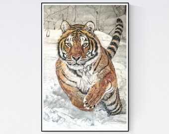 Impresión del tigre - Arte de la pared del tigre - Dibujo del tigre - Cartel del tigre - Impresión del arte del tigre - Tigre en la nieve - Tigre siberiano - Arte del tigre - Decoración del tigre