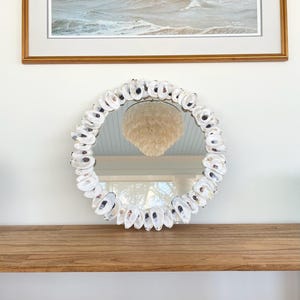 18” or 24” Oyster Shell Round Mirror | Handmade Coastal Wall Mirror | Nautical Beach House Decor | Custom Sizes Available – Message Us