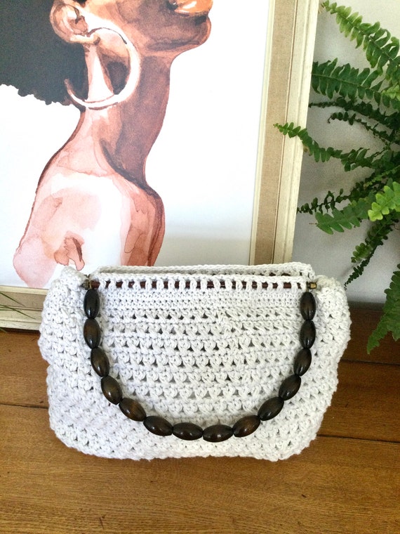 Lovely Vintage Handmade White Crochet Handbag Wit… - image 3