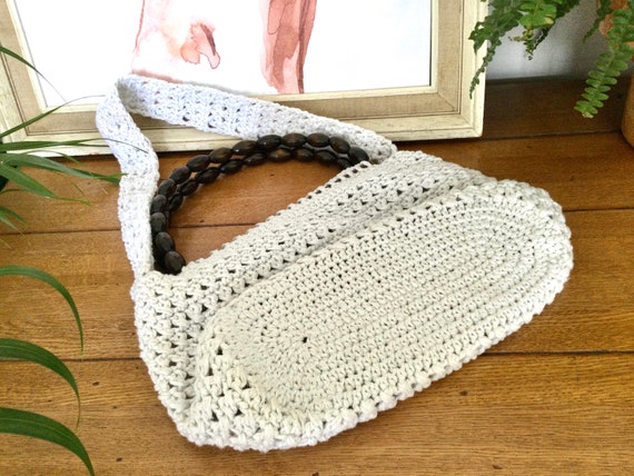 Lovely Vintage Handmade White Crochet Handbag Wit… - image 8