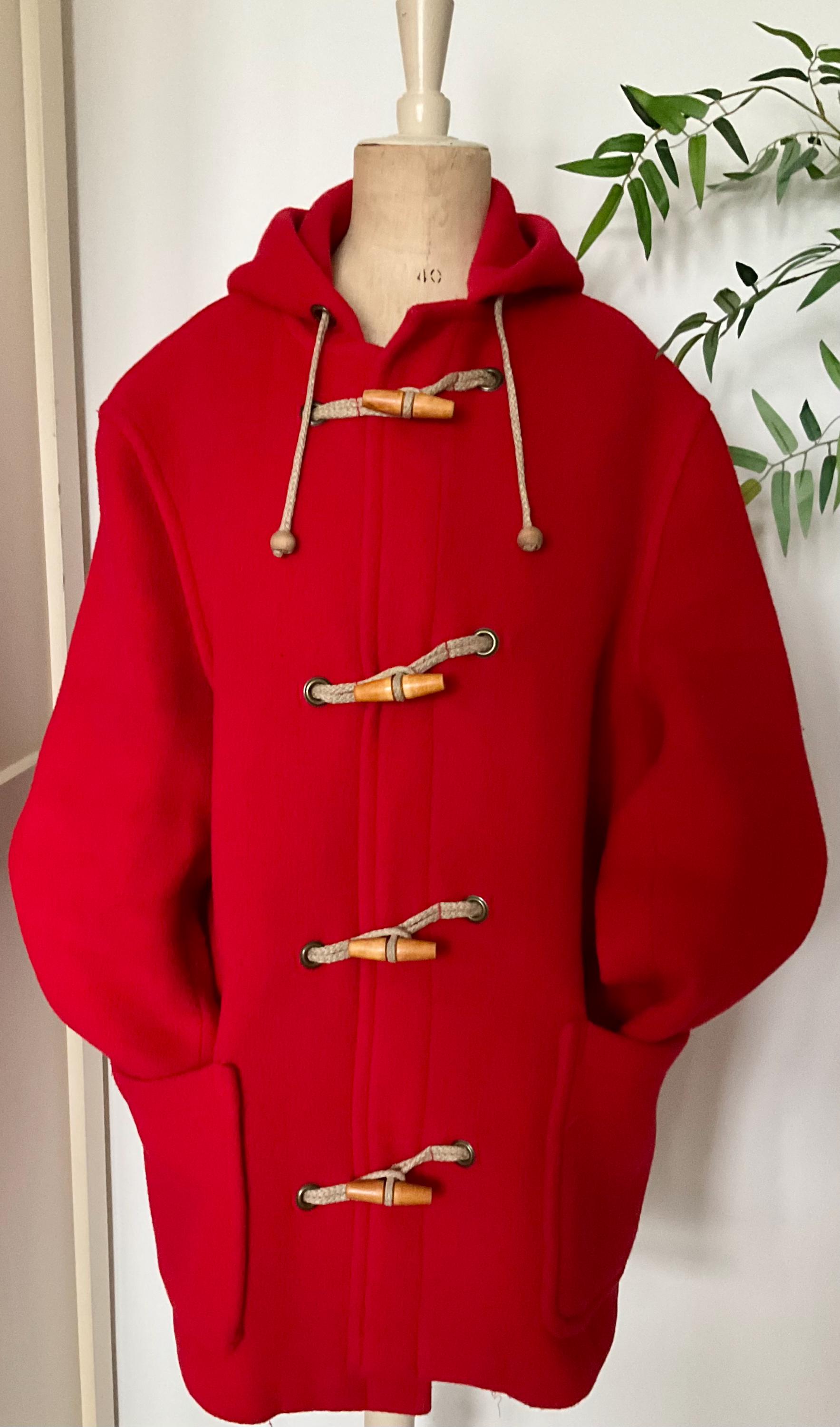 REDUCED! Vintage Red Wool Blend Hooded Duffle Coat by Selfridges