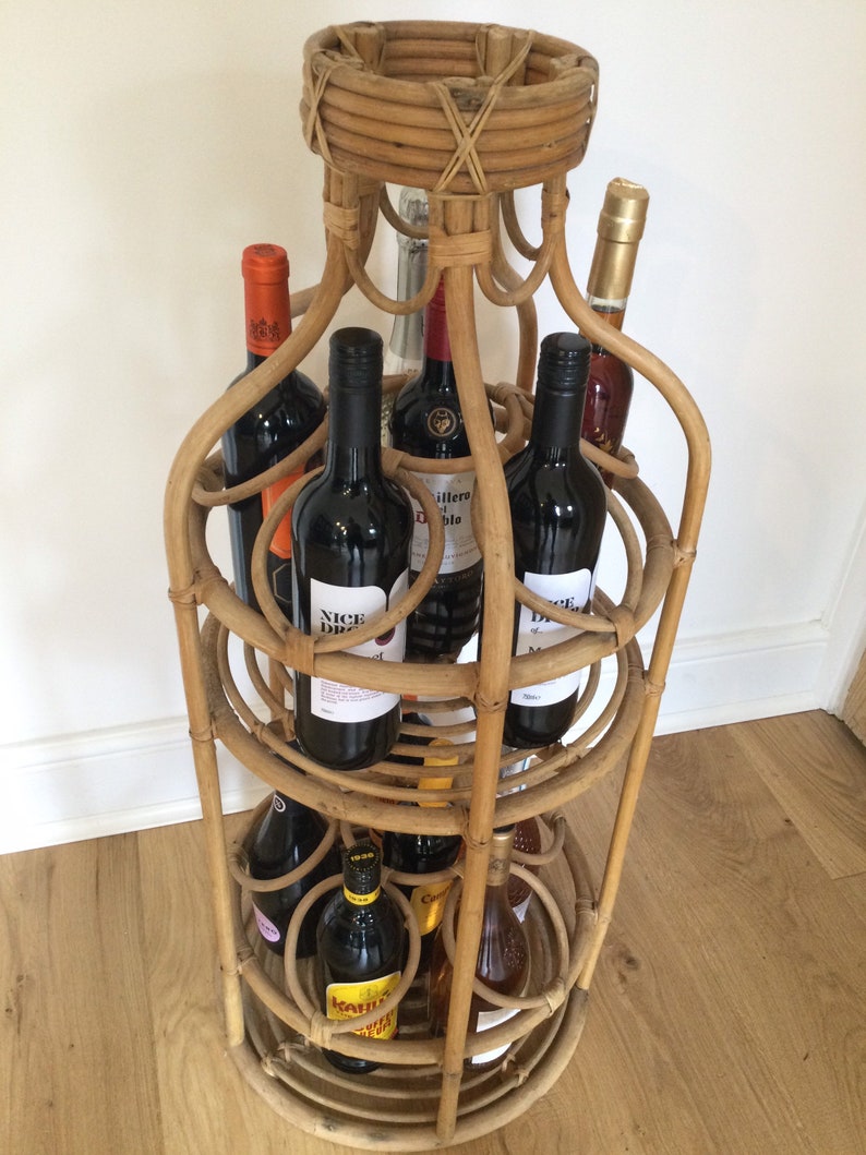 Great Vintage Bottle Shaped Bamboo Bottle Holder. for Home Etsy