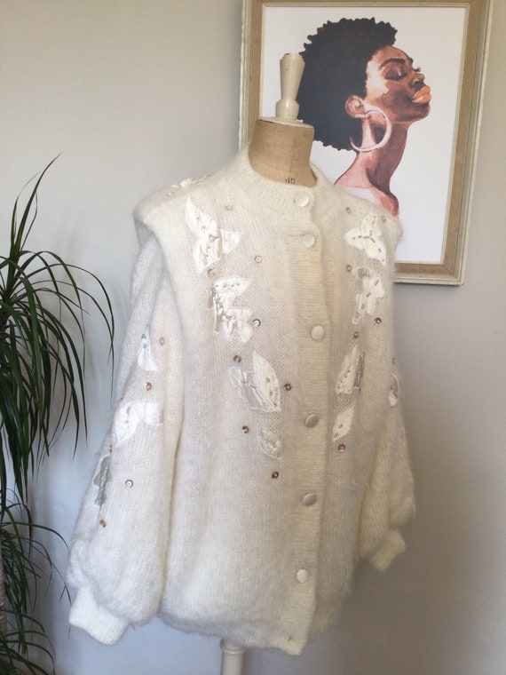FURTHER REDUCTION Vintage Embellished Cream Mohair Lined Jacket coat Cardigan Loopy Stockport C1970s 80s. Fab Retro Woolly Coatigan Etsy Canada