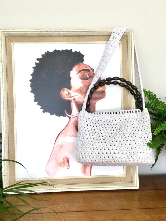 Lovely Vintage Handmade White Crochet Handbag Wit… - image 2