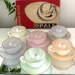 Vintage Acropal France Pastel Tea Set, Opalescent Glass, c1950s, Boxed