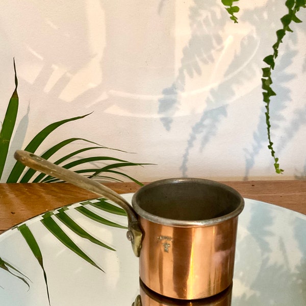 Great Small Vintage Copper And Brass Pot/Pan By L. CADEC. Display, Hanging Copper Pan, Old Copper Kitchenalia. Fab Farmhouse Kitchen Decor!