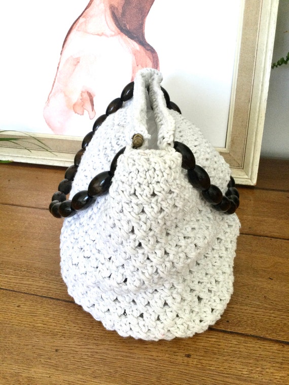 Lovely Vintage Handmade White Crochet Handbag Wit… - image 4