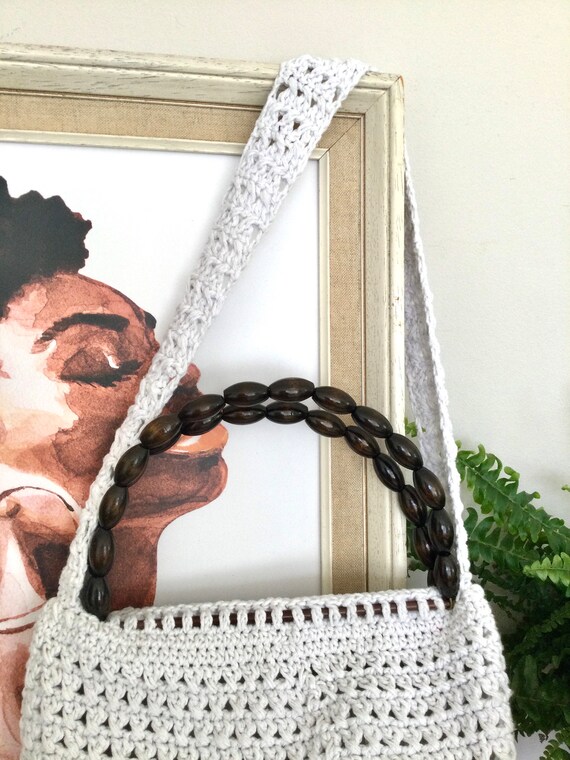 Lovely Vintage Handmade White Crochet Handbag Wit… - image 5