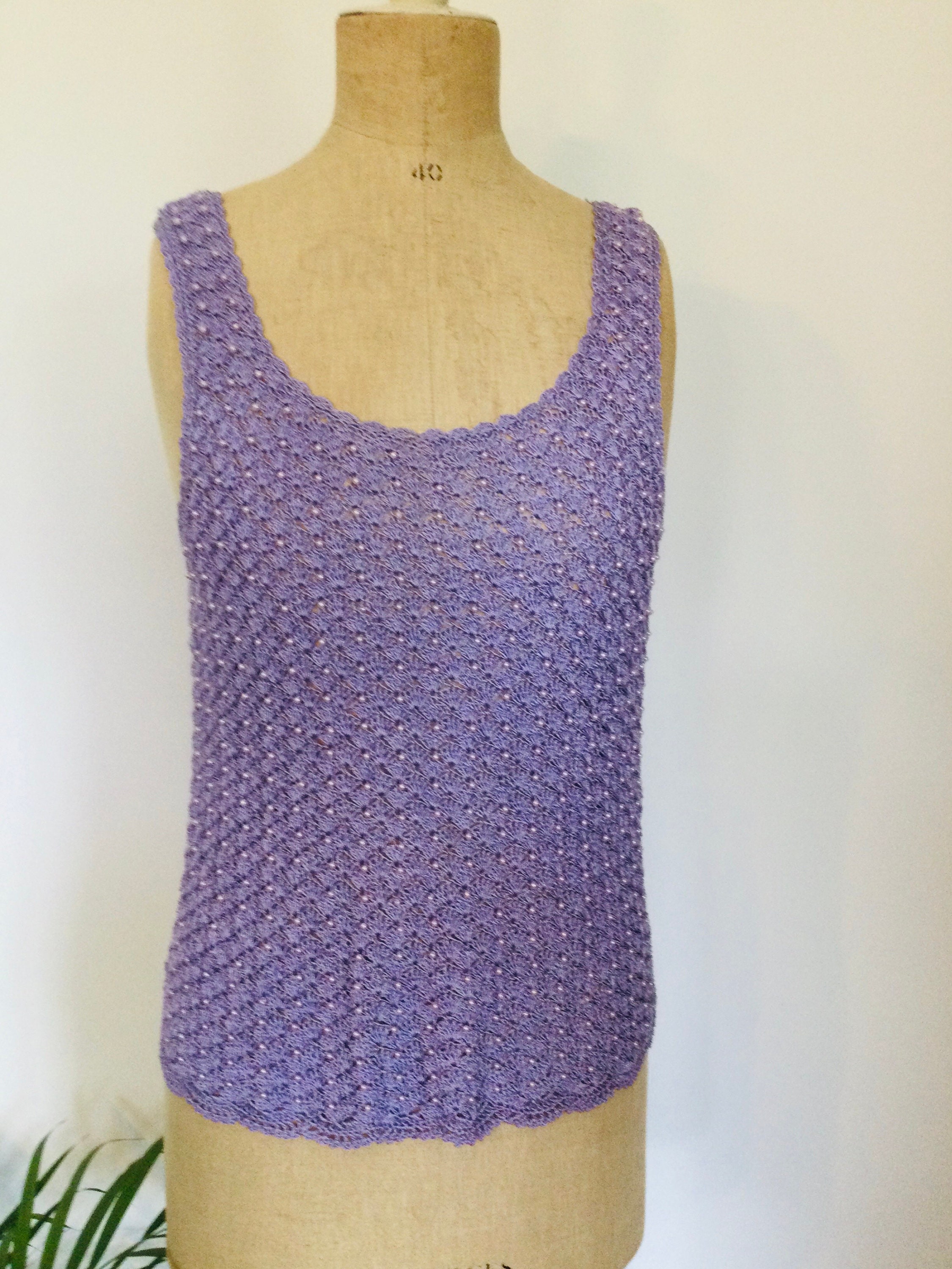REDUCED Great Vintage Faux Pearl Beaded Lilac Knit