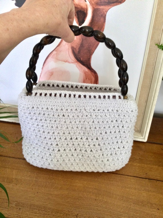 Lovely Vintage Handmade White Crochet Handbag Wit… - image 6