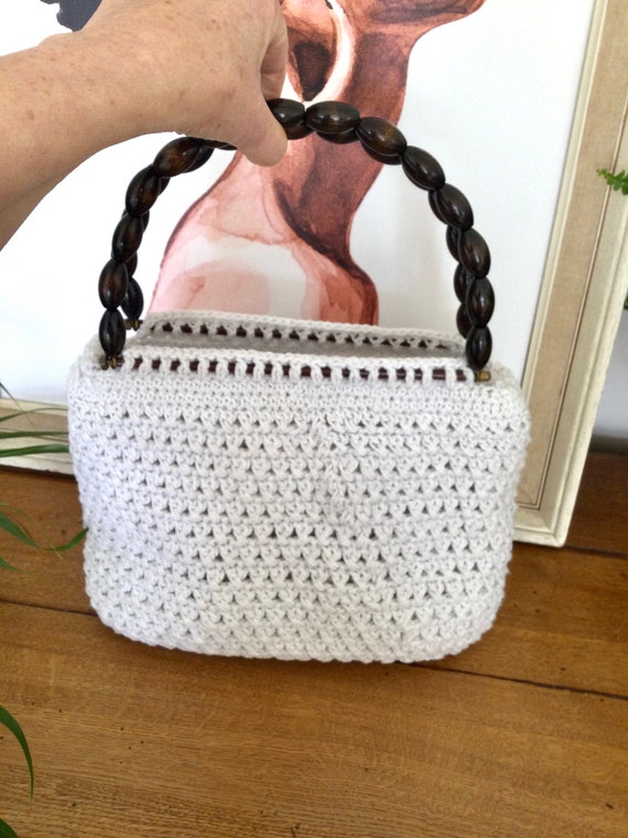 Lovely Vintage Handmade White Crochet Handbag Wit… - image 1
