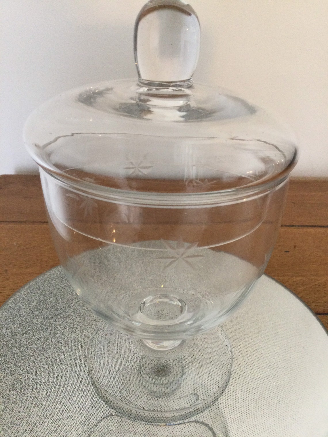 Super Vintage Glass Bon Bon Jar & Lid With Etched Star Design. Etsy