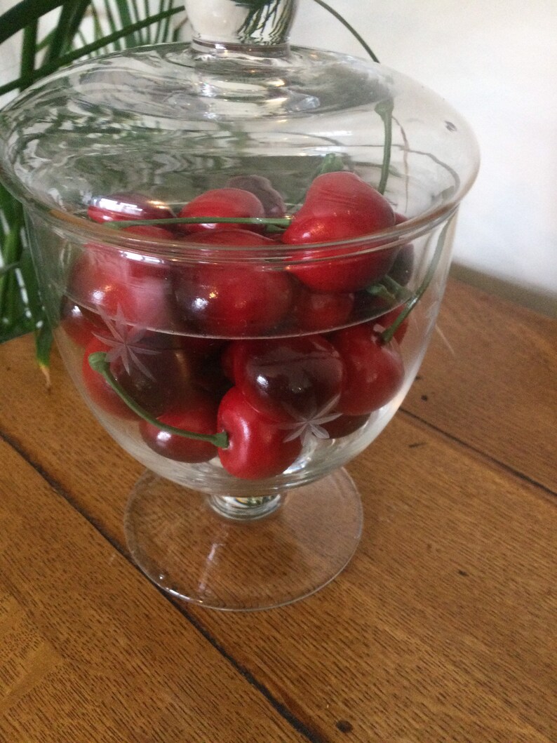 Super Vintage Glass Bon Bon Jar & Lid With Etched Star Design. Etsy
