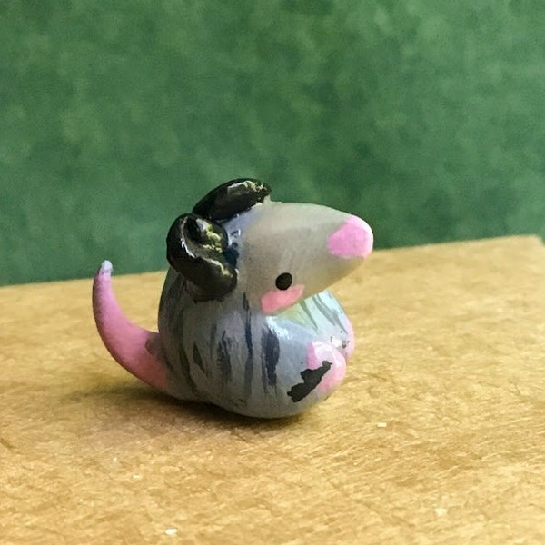Tiny polymer clay possum figurine