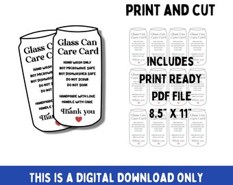 Care instructions for Beer Glass can Printable Business Cards Soda Glass Can Print and cut file DIGITAL FILE ONLY