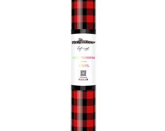 Teckwrap Craft Heat Transfer Vinyl Roll - Buffalo Plaid Black, Green and Red 12&quot; x 5 ft