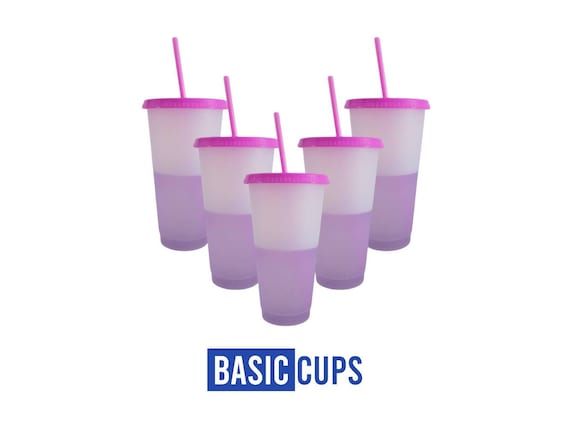 Set of 5 Clear Frost Reusable Cold Cups, Cold Cups With Lid and Straw, Bulk Plastic  Cups, Cup Supplier, Vinyl Crafts 