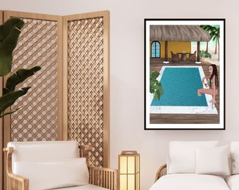 Tropical Dream Vacation Art Print | Digital Summer Wall Art Poster | Dorm Apartment Wall Decor| Pool Art Feminine Aesthetic Decor