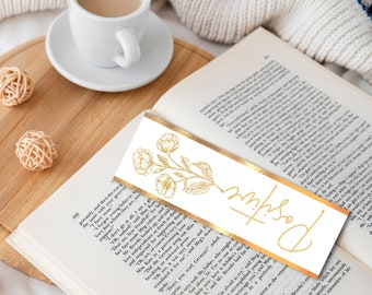 Digital Golden Floral Bookmarks Set | Unique Gift for Reader/Friend | Printable Planner Bookmark | Positive Aesthetic, Reading, For Her