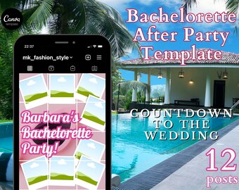 Pink Bachelorette Party Instagram Collage |Bachelorette Instagram Posts Canva Template | Pool Party Bachelorette Props Instagram Puzzle Grid