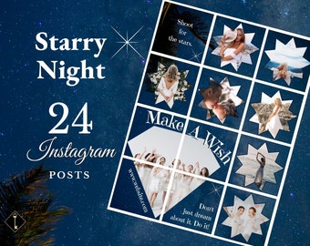 Starry Night Instagram Puzzle Template, Blue Social Media Posts, Shine Bright Like A Diamond Instagram Canva Template, Minimalist Instagram