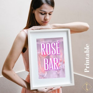 Rosé Cocktail Printable | Neon Modern Wall Decor | Alcohol Poster| Bar Cart Bachelorette Party Decor | Digital Download| Drinking Poster