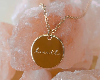Breathe Necklace • Affirmation Jewelery  • 18K Gold Plated • Pendant Gift For Her •  Dainty Pendant • Mindful Gifts • Mindful Jewellery
