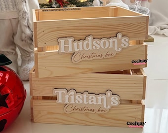 Personalised Christmas Name Box Crate / Christmas Box / Christmas Crate / Wooden Christmas Box / Christmas Gift / Christmas Tree Decoration