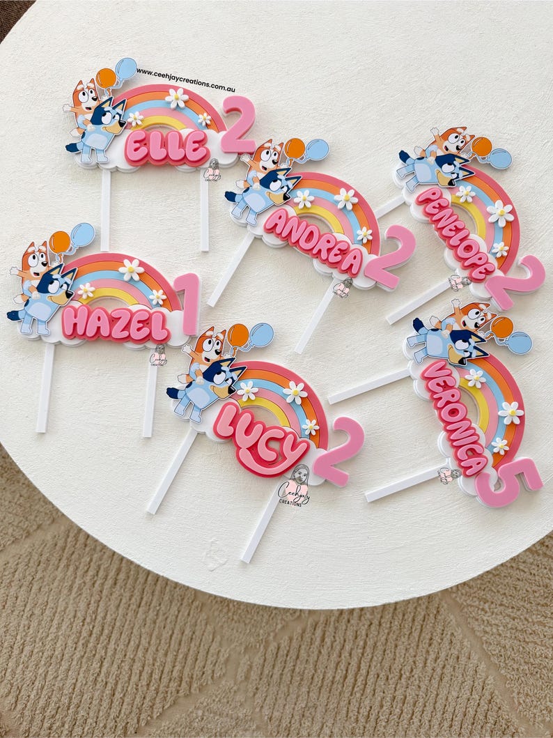 Personalised Triple Layer Bluey Cake Topper Cake Fropper Birthday Bluey Rainbow Cake Topper immagine 6