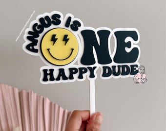 One Happy Dude Cake Topper, Happy Dude Cake Topper, Smile Face Birthday Decoration, Retro Skater Rad Rocker, Smile Face Cake Topper
