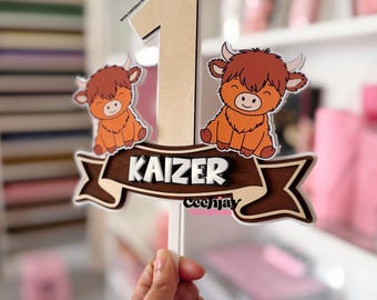 Personalised Highland Cows Cake Topper | Highland Cows Birthday Theme