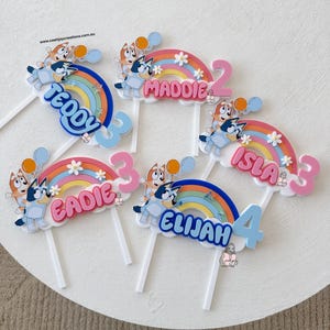 Personalised Triple Layer Bluey Cake Topper Cake Fropper Birthday Bluey Rainbow Cake Topper immagine 2