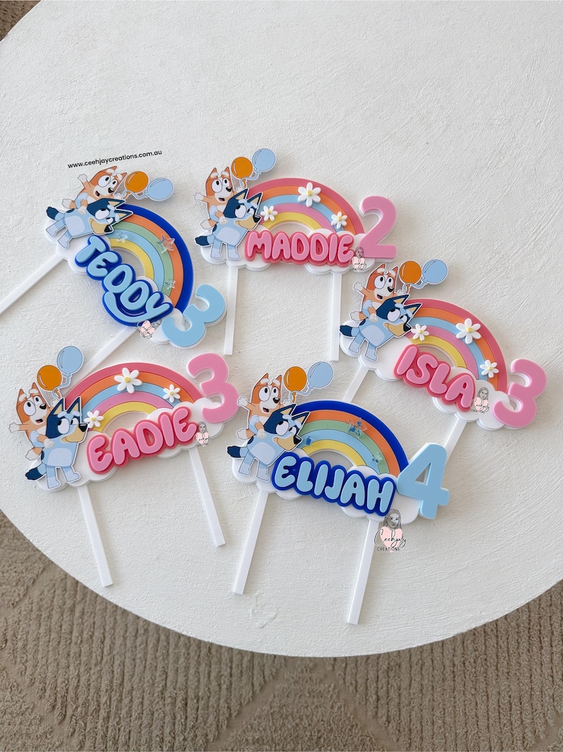 Personalised Triple Layer Bluey Cake Topper Cake Fropper Birthday Bluey Rainbow Cake Topper immagine 2