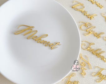 Personalised Place Names, Custom Name Place Table, Wedding Place Name, Table Names, Gold Place Name Card, Name Sign, Name Plaque Mirror Gold
