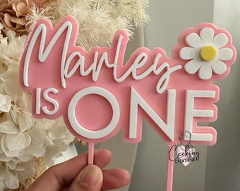 Acrylic Flower Daisy Cake Topper Fropper Double Layer customisable personalised for Birthday Anniversary Wedding cake topper
