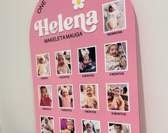 Custom First Birthday Photo Board, One Year of Photos Milestone Board, Personalised Baby Photo Board, Flower Theme Birthday Sign
