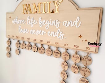 Personalised Family Birthday Celebration | Wooden Birthday Calendar | Family Birthday Calendar Board with Tags